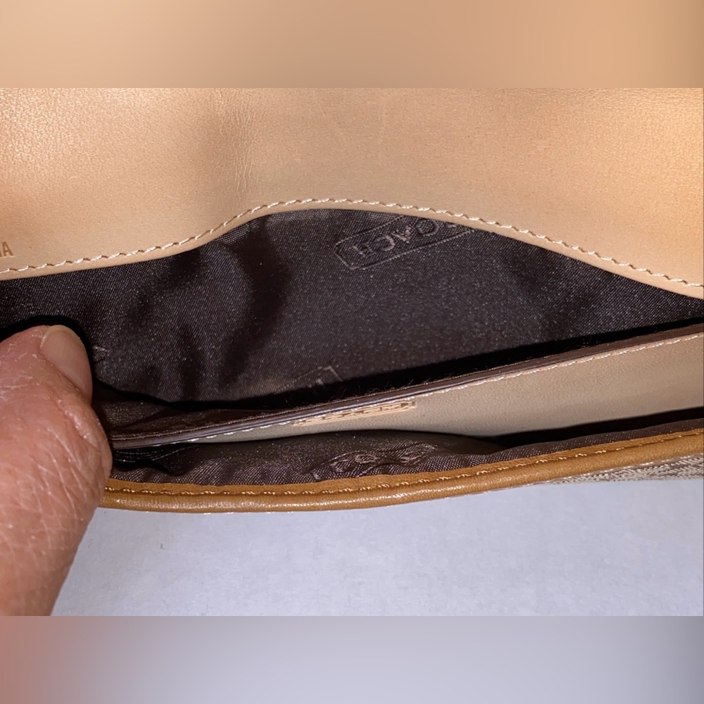 Coach Mini Monogram TAN LONG WALLET W/LEATHER TRIM & BUCKLE VGC - Picture 9 of 14
